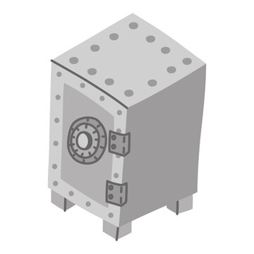 Bank safe with combination lock. Metal security box for money and valuables, isolated on white background. Vector illustration