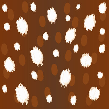 Seamless winter deer pattern with hand drawn white and brown spots on a dark tan background. Abstract fawn fur texture for seasonal holiday design. Vector illustration