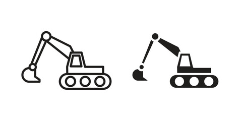 Excavator icon in line design. editable stroke icon vector. EPS10 © rocky