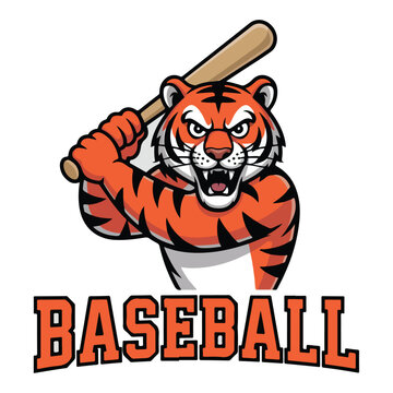 Baseball Mascot Cartoon , Sports Vector T-Shirt Design, Tiger Character Pack