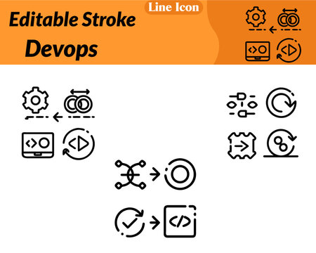 Clean flat vector icon showing a gear connected to circular arrows and a cloud, symbolizing automation, continuous delivery, and seamless development operations. Minimal design smooth lines.