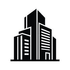 Fototapeta premium Modern office building architectural design in black and white style, representing business and urban development.