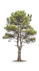 Obraz premium Lone Pine Tree Isolated on White Background, Evergreen Conifer