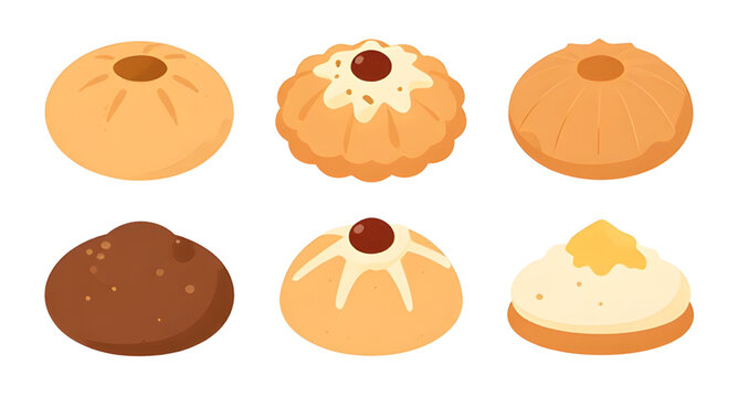 cookie set, round cookies, biscuit collection, sweet dessert, baked cookies, chocolate chip cookie, sugar cookie, bakery treats, snack food, dessert illustration, food vector, cookie icons, pastry des