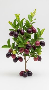 Karonda Carissa Carandas Fruit Tree Ripe Berries on White Background