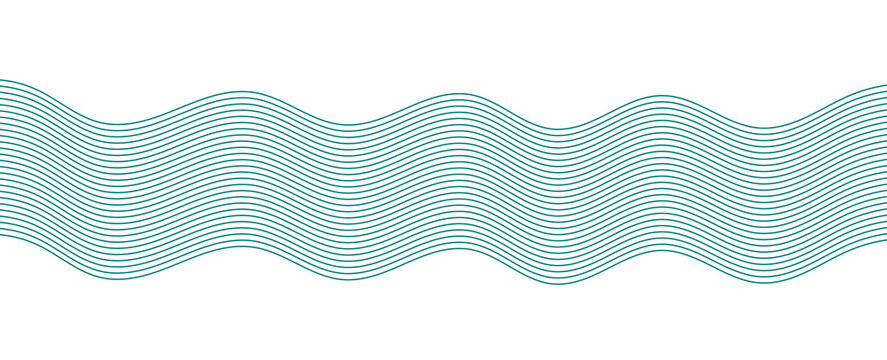 Abstract teal wavy line pattern border background with flowing ripple stripes design for modern decoration, banner, header, template and graphic overlay