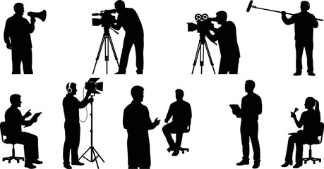 Silhouettes of people working in film and television production with various equipment © Afia