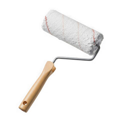 Obraz premium A paint roller with a wooden handle for wall painting tasks