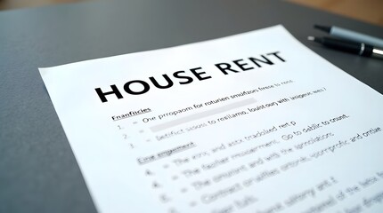 Obraz premium House Rent Agreement Document for Leasing Property with Terms and Conditions for Tenants and Landlords