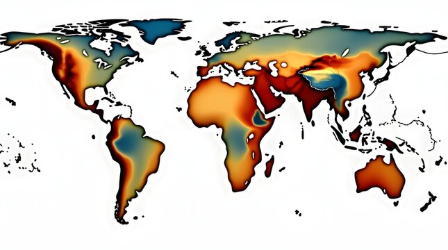 Colorful World Map Showing Geographic Distribution with Gradient Heatmap Elements
