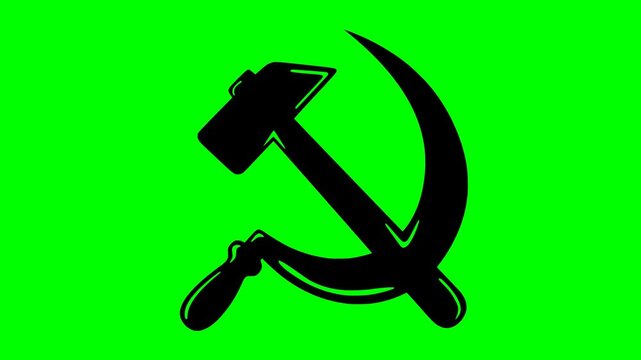 soviet communist symbol animation with black fill on green screen chroma key background. High quality hammer and sickle illustration for historical and political video projects