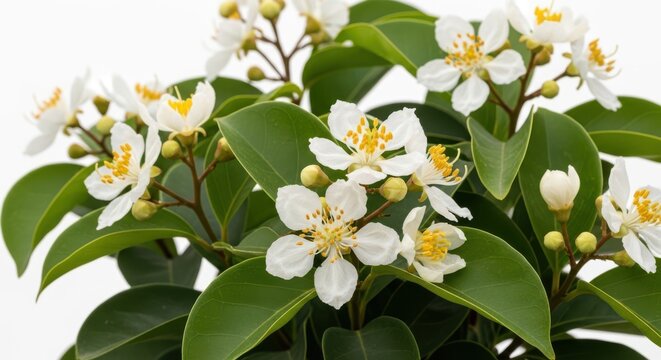 Fragrant White Flowers of Murraya Paniculata, Orange Jasmine, Close-up Bloom