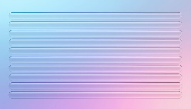 Modern 3D Glass Morphism Horizontal Slats Pattern, Transparent Rounded Bars over Soft Pastel Pink and Blue Gradient Background, Abstract High-Tech UI UX Display Elements, Minimalist Aesthetic Design w