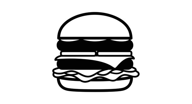 A detailed illustration of a burger with toppings is shown on a white background.