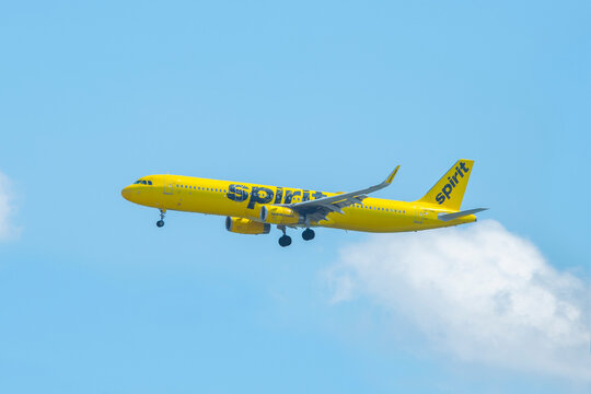 Spirit Airlines Airbus A321-200 N679NK landing on Boston Logan International Airport, Boston, Massachusetts MA, USA. 