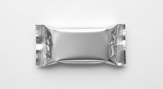 Shiny silver foil packet wrapped around a rectangular object