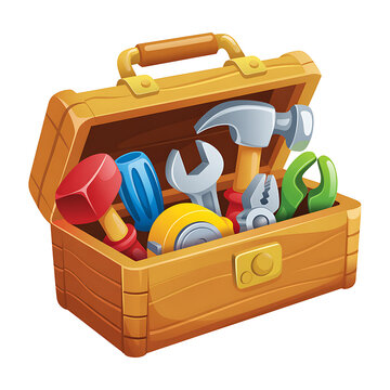 A cartoon-style toolbox filled with various colorful tools on a white background nnn (22).png