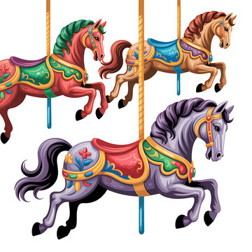 Colorful horses gallop on a lively nnn 29 carousel ride at dusk