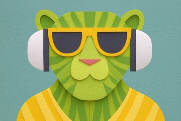 Fototapeta premium Cool tiger enjoying music in vibrant summer vibes