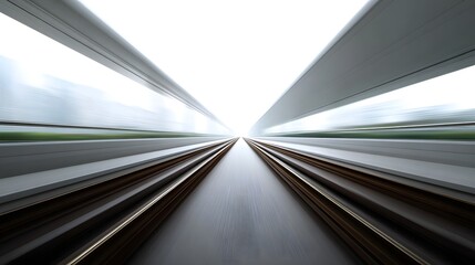 Fototapeta premium Abstract perspective of converging parallel lines creating a strong sense of intense motion and forward progress toward a bright glowing vanishing