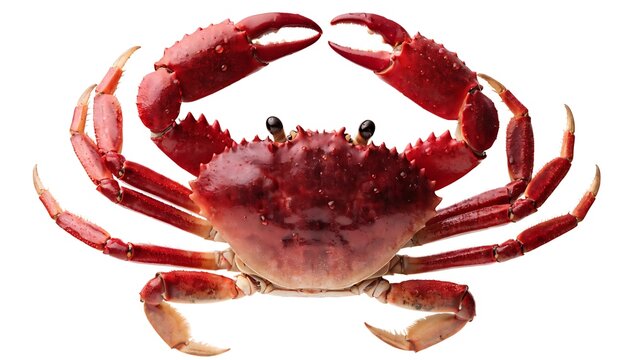 Red crab as a crustacean from the fishing waters With shadow cut out isolated on white background. AI GENERATED.