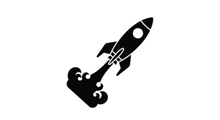 A simple black silhouette of a rocket launching with fiery exhaust © Sakib Studio