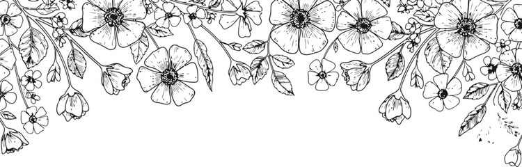 Delicate hand-drawn floral border with subtle vine elements in monochrome line art style © Ishtiaq