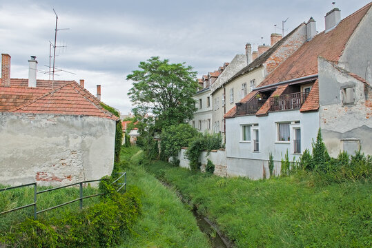 Ditch between old houses in the city of Sopron, Bulgqry 