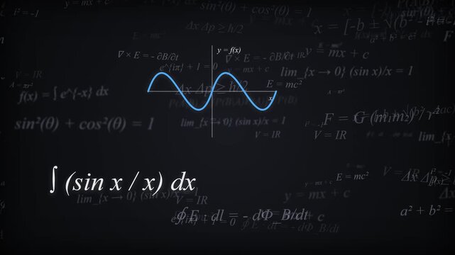 Mathematics Formulas and Graphs on Dark Background for Science Education