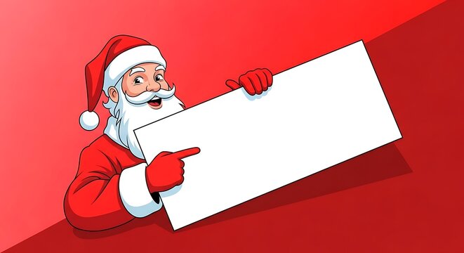 Cheerful Santa Claus Holding Blank White Sign