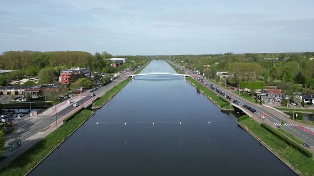 Drone View of Watersportbaan Canal and Rower in Ghent Belgium