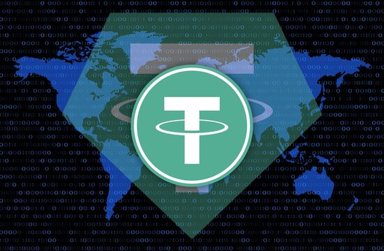 tether-usdt virtual currency images on digital background. 3d illustrations.