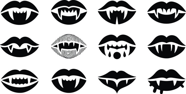 Vampire Lips Silhouette Icon Collection Set