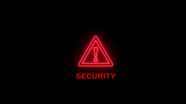 Abstract Glowing neon line warning attention red color animation icon signal alert risk safety with writing security, danger road warning sign sign symbol. alert , risk , safety,