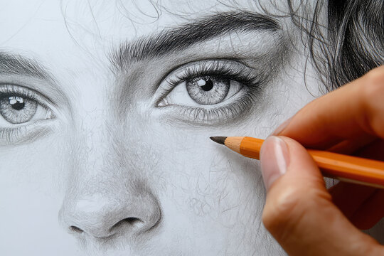 Hand drawing a realistic pencil sketch of a woman's eyes