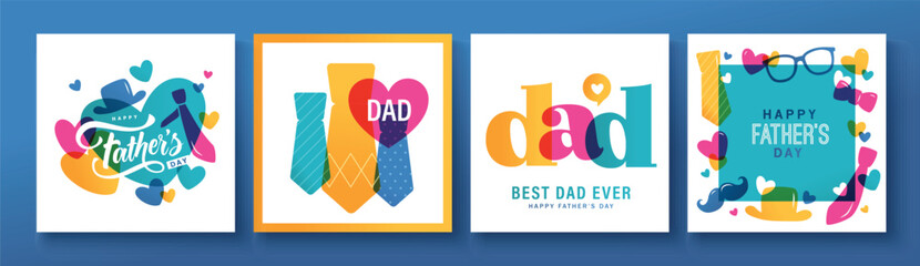 Set of 4 Father's day vector illustration, design element for cover, greeting card, poster, banner and flyer. © LittleWhale
