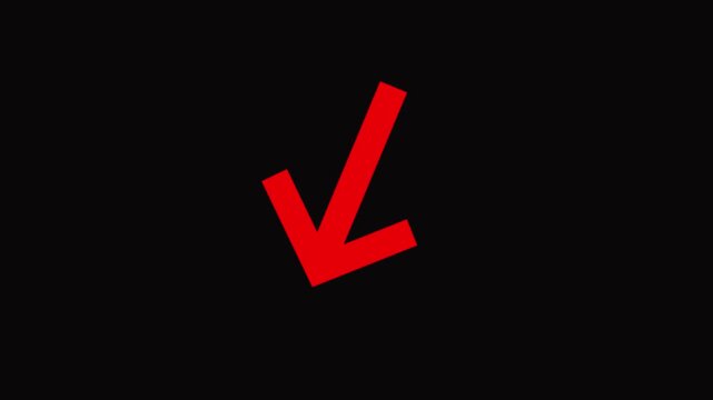 Minimalist red checkmark animation on black background, simple symbol for success, approval, and task completion
