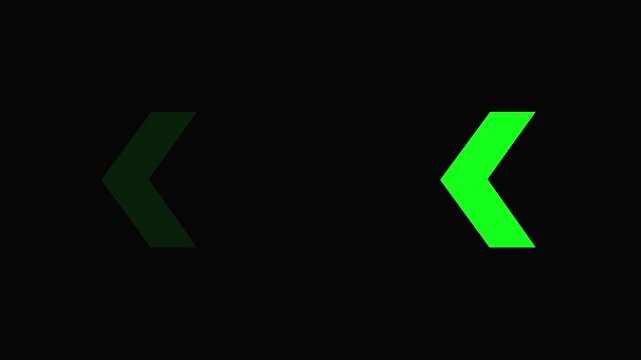 Neon green arrow pulsing on dark background, minimalist digital interface for ui and motion
