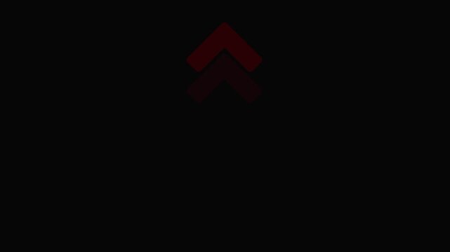 Red chevron arrow loading animation loop, minimalist directional signage for digital interface and ui