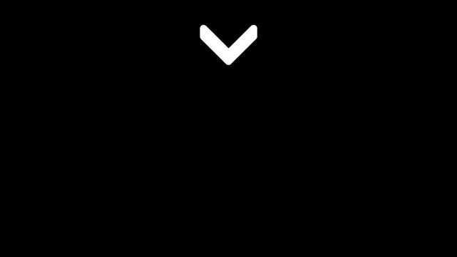 Minimalist white downward arrow animation on black background, for user interface, and web navigation