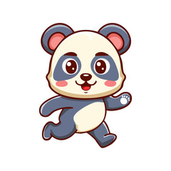 Obraz premium An adorable cartoon panda illustration joyfully running forward, portraying a vibrant and playful spirit, perfect for children's themes and lively designs
