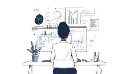 Fototapeta premium Businesswoman analyzing data on computer screen at desk