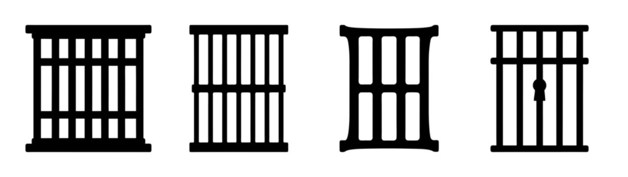 set of four prison cell doors flat design vector illustration