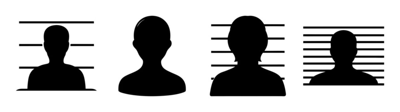 four anonymous suspects lineup flat design vector illustration
