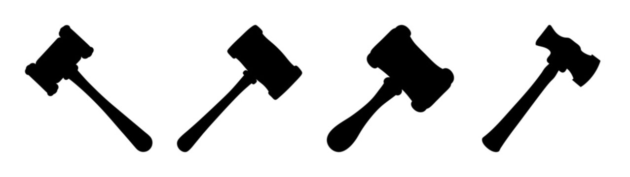 set of four black gavel icons flat design vector illustration