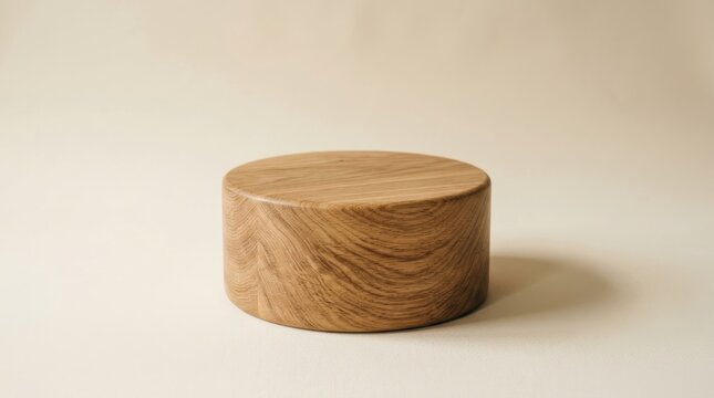 Wooden Cylinder: A beautifully crafted wooden cylinder, showcasing natural wood grain, stands as a minimalist design element, perfect for showcasing objects.