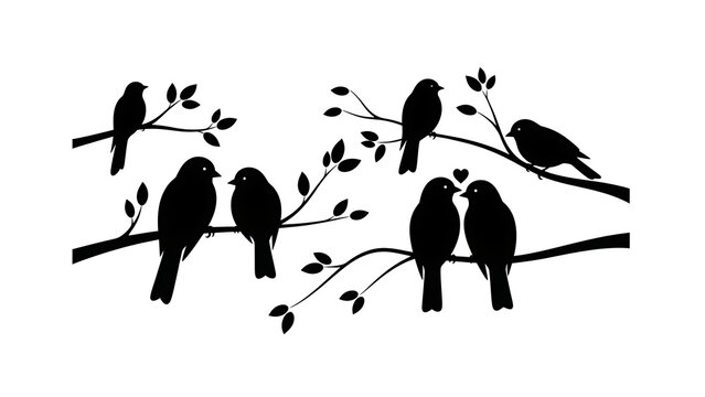 Black silhouette flock of birds flying in v-formation isolated on a transparent background