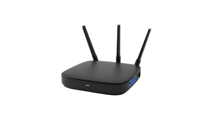 Fototapeta premium Modern black wireless router with antennas, connecting device for the internet