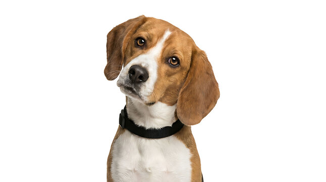 A charming beagle tilting its head, looking friendly and curious