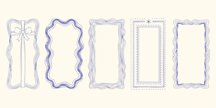 Set of decorative ornamental rectangular frames with wavy lines vector illustration design